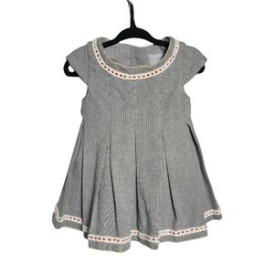 Tahari Baby Girls' Gray Pleated Dress with Gold, Cream & Red Trim - 12M
